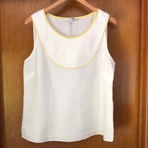Boden Sleeveless Linen Embroidered Side Zip Top Size 12 Large